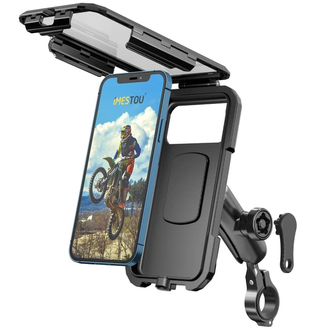 iMESTOU wasserdichte Motorrad Telefon Halterung Fahrrad Telefonhalterung 1 "Kugel Lenker Stamm Mobiler Halter Anti-Dieb 720 ° Rotations Aluminiumbasis für 5,5" -6.8 "Cellphones (L) L--For 5.5"-6.8" Phones