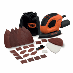 BLACK+DECKER Dreieckschleifer Mouse für staubfreies Schleifen (55 Watt Schleifmaschine, Schleifplatte 133 x 95 mm, Schleifen/Polieren, inkl. Schleifpapiere + Fingerschleifpapier) BEW230BCA Angebot bei HelloDeals