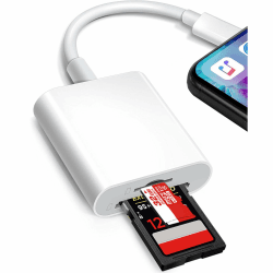 SD Kartenleser für iPhone/iPad, Kamera 2 in 1 SD Kartenleser mit Dual Slot für SD/Micro SD, Fotografie Speicherkartenadapter, SD-Karten-auf-Lightning-Adapter, Plug and Play 2 ports Angebot bei HelloDeals