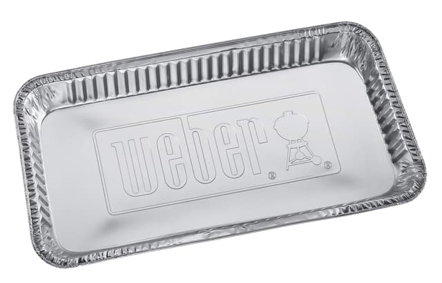 Weber Alu-Tropfschale - XL (42 x 21 x 4 cm), 5 Stück, für Holzkohlegrills ab Ø 57cm, aus Aluminium, zum Auffangen von Säften, ideal für indirektes Grillen, BBQ - Silber (6454) Extra Groß
