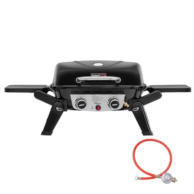 Royal Gourmet 2-Brenner Tragbarer Gasgrill, 5 kW Tischgrill mit klappbaren Seitentischen, portabler BBQ Grill für Balkon, Terrasse, Garten Schwarz Nur Tischgasgrill