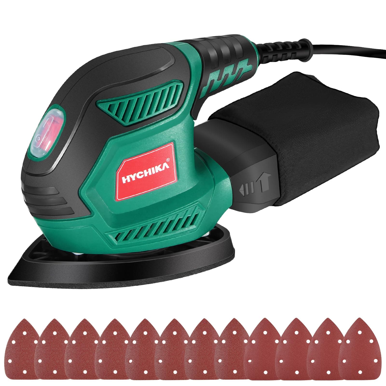 HYCHIKA Multischleifer, Deltaschleifer 200W, mit 12 Schleifblätter (Körnung 80/120/240), 14000 U/min, Klettfix-System, Staubsaugbeutel, Schleifmaschine für Ecke & Kante, Metal & Holz Angebot bei HelloDeals