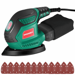 HYCHIKA Multischleifer, Deltaschleifer 200W, mit 12 Schleifblätter (Körnung 80/120/240), 14000 U/min, Klettfix-System, Staubsaugbeutel, Schleifmaschine für Ecke & Kante, Metal & Holz Angebot bei HelloDeals
