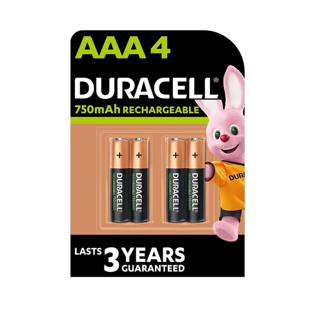 4 x Duracell AAA Wiederaufladbare 750 mAh (1 Blister mit 4 Batterien) 4 wiederaufladbare Batterien
