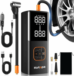 Elektrische Luftpumpe 150 PSI 6000Mah Akku Luftpumpe, Kotopa Wiederaufladbare Luftkompressor mit 4 Adapter für Auto Motorrad Fahrrad Ball, Fahrradpumpe mit LED-Licht & Powerbank(Gold) Angebot bei HelloDeals