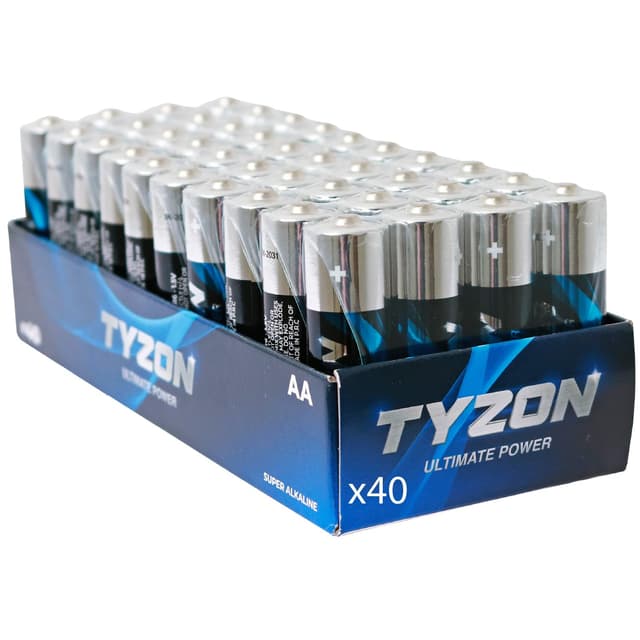 Tyzon® AA Alkalibatterien, 40 Stück – Langlebig & Leistungsstark, Ideal für Haushalts- und Elektronikgeräte AA Single