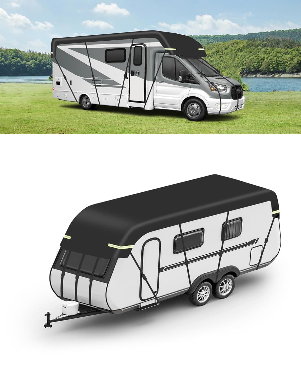 SUPAREE Wohnwagen Abdeckung Dach Abdeckplane Wohnwagen Wasserdicht Wohnwagen Schutzhülle Dach Schützt vor UV 210D Oxford Gewebe mit Reflektorstreifen (5.5 x 3m) 5,5 x 3m