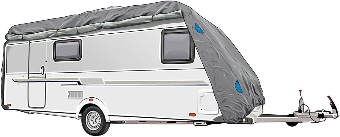 TRAVORA Wohnwagen Abdeckplane inkl. Deichselhaube - Hochwertige Wohnwagen Schutzhülle - Wohnwagen Plane mit Deichselabdeckung, Schutz vor Staub und Nässe (670 x 250 x 220 cm)