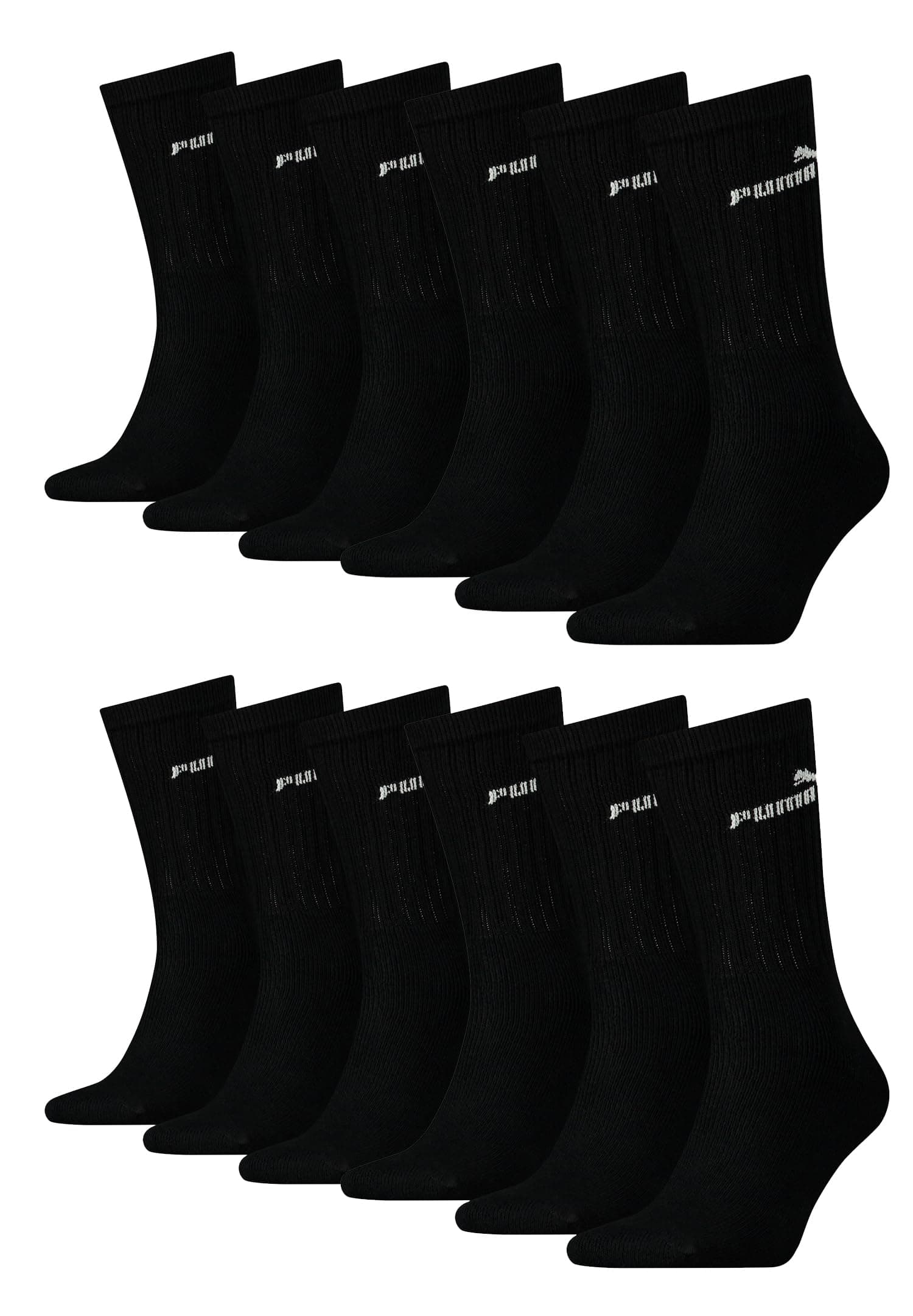 PUMA Unisex Crew Tennissocken Sportsocken Socken für Damen Herren 12 Paar 43-46 200 - black
