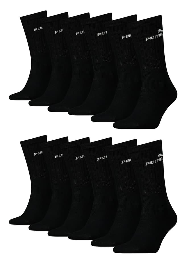 PUMA Unisex Crew Tennissocken Sportsocken Socken für Damen Herren 12 Paar 43-46 200 - black