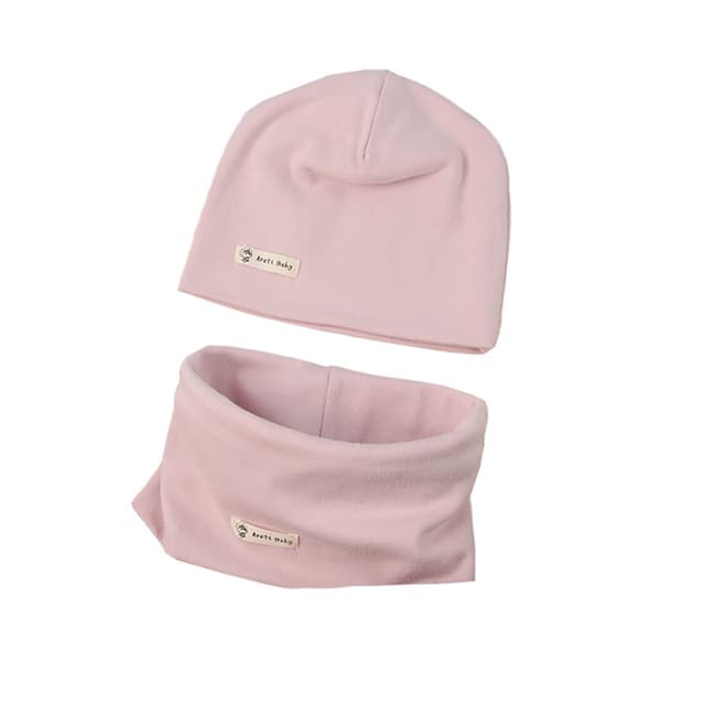 Boomly Baby Strickmütze+ Loop Schal Set Baumwollmütze Weich Kinder Mode Beanie Mütze Nackenwärmer Halsbänder Halstuch Herbst Winter Rosa M