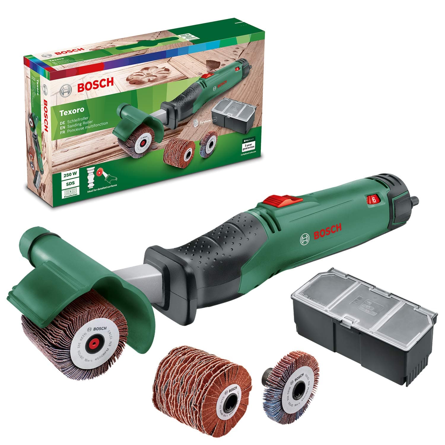 Bosch Schleifroller Texoro (250 Watt, 3 Zubehöre, Zubehörbox, im Karton) Schleifroller Texoro | Neues Design Angebot bei HelloDeals