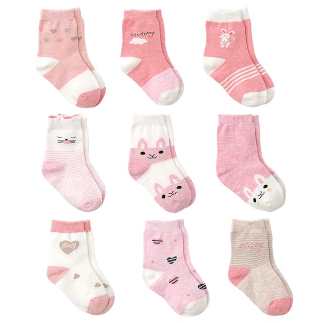 Cotton Coming Rosa Baumwolle Baby Mädchen Socken,9 Paar Süß. Kleinkind Mä dchen Socken mit Griffen