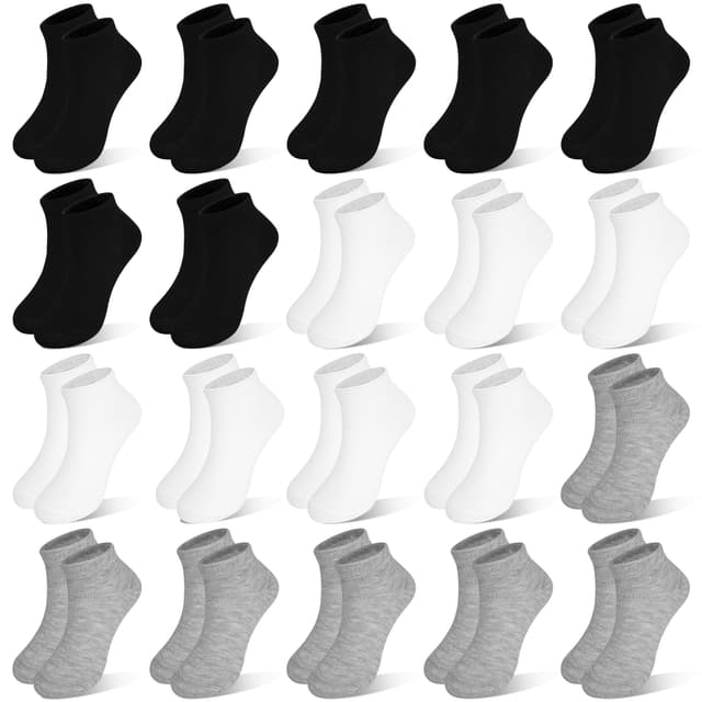 ZERULETS Jungen Mädchen Söckchen - Kleinkind Low Cut Socken - 20 Paar Unisex Klassische Farben Schwarz, Weiß und Grau Ankle Babysocken für 1-13 Jahre kleine Kinder 7-10 Jahre 01 schwarz, weiß，grau- 20 Paare