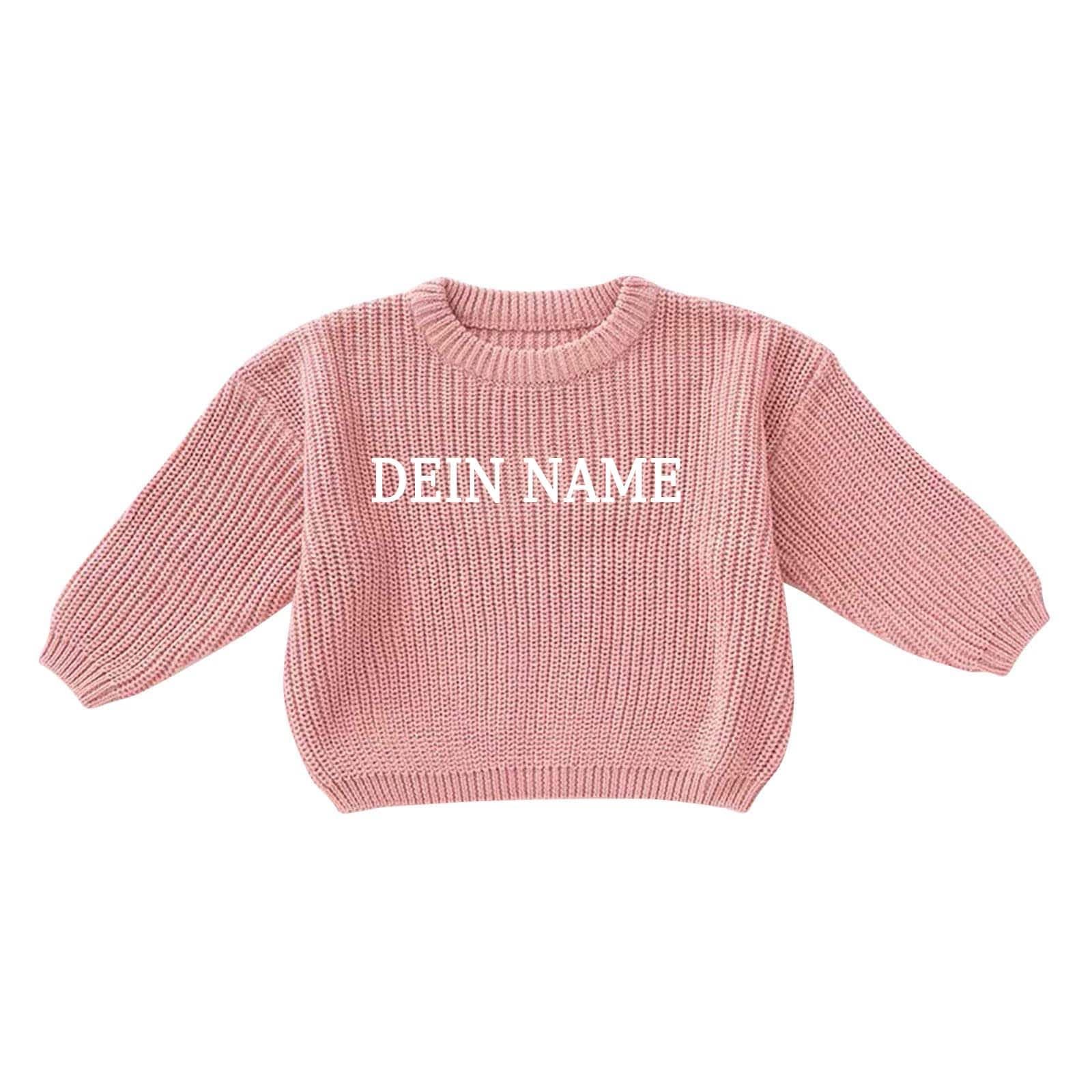 Personalisierte Pullover Baby 3 Monate - 5 Jahre Strickpullover Kleinkinder mit Name Stickerei Baumwolle Pulli Einfarbige Winterkleidung Jungen/Mädchen Gestrickt Sweatshirt Kinder Herbst Oberteile 002 Rosa 1-2 Jahre