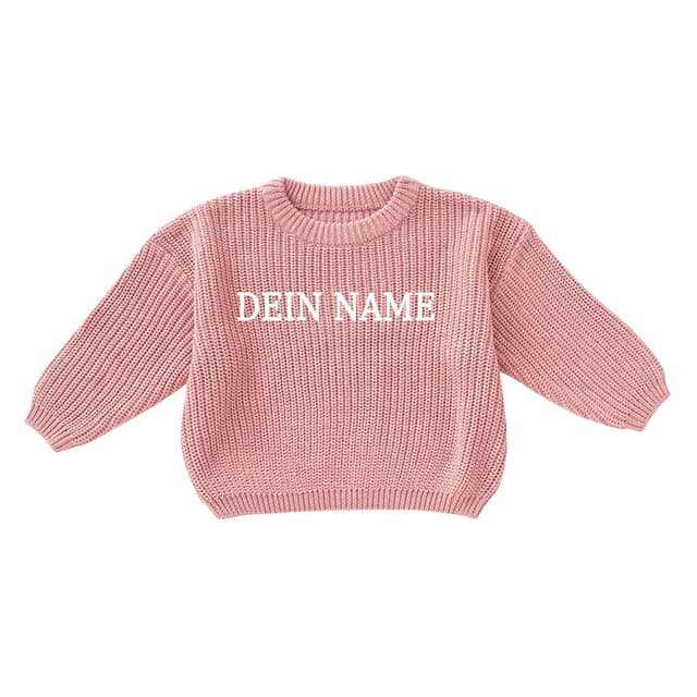 Personalisierte Pullover Baby 3 Monate - 5 Jahre Strickpullover Kleinkinder mit Name Stickerei Baumwolle Pulli Einfarbige Winterkleidung Jungen/Mädchen Gestrickt Sweatshirt Kinder Herbst Oberteile 002 Rosa 1-2 Jahre