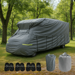Farosun Wohnwagen Abdeckung, 4-lagige Schutzhülle für Wohnmobil, wetterfest & atmungsaktiv, UV-beständig, reißfest und wetterfest, Hagelschutzplane für Winter & Sommer, 570×230×270 cm 570x230x270 cm Angebot bei HelloDeals