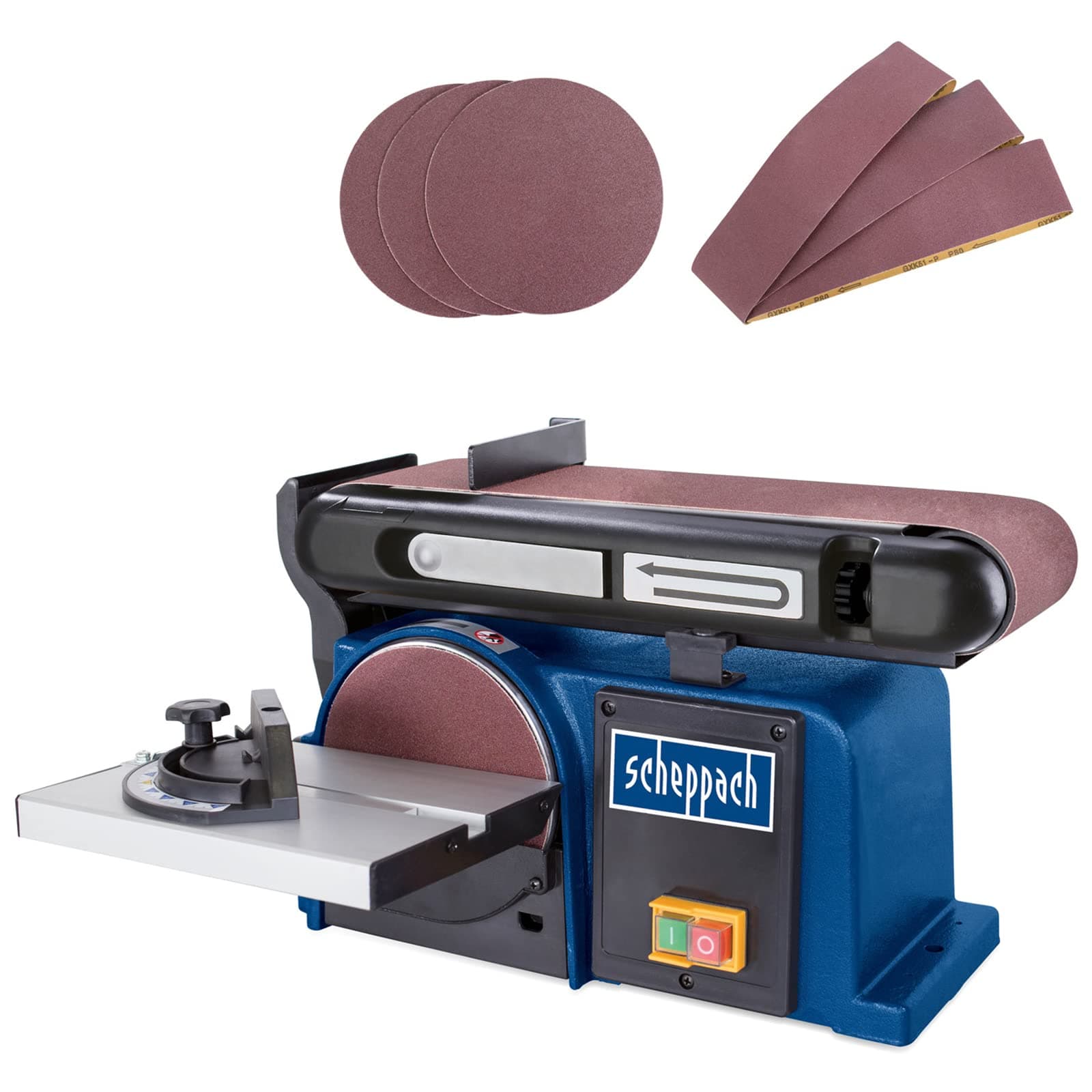 Scheppach Band-Tellerschleifer BTS900 mit Zubehör | Schleifmaschine mit 370W | 230V | 2850 min-1 | Schleifteller Ø 150mm | inkl. 3x Schleifpapier und 3x Schleifband | Bandschleifer Schleifgerät BTS900 mit 6 tlg. Schleifset Angebot bei HelloDeals