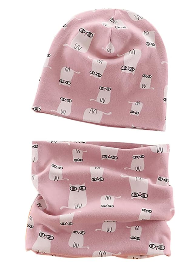 VUCDXOP Baby Kinder Baumwolle Mütze Schal Set Winter Jungen Mädchen Beanie Hüte + Schlauchschal 2er Set Herbst Winter Weich Baumwolle Beanie Mütze Hut Halstuch Rundschal Nackenwärmer Set