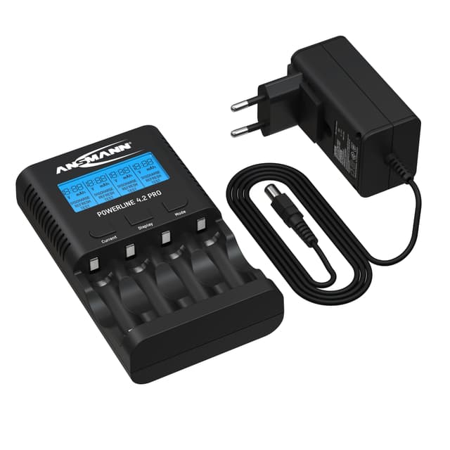 ANSMANN Akku Ladegerät Powerline 4.2 Pro - Ladegerät für AA und AAA Akkus, LCD Display, Individuelle Ladeschächte, Sicherheitsschutz