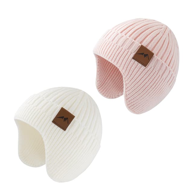 SEYUFN Mädchen Mütze Jungen Baby Wintermütze Kinder Babymütze Winter Strickmütze Junge Dinosaurier Beanie Kinder Warm 6-24 Monate A-Rose&Weiß