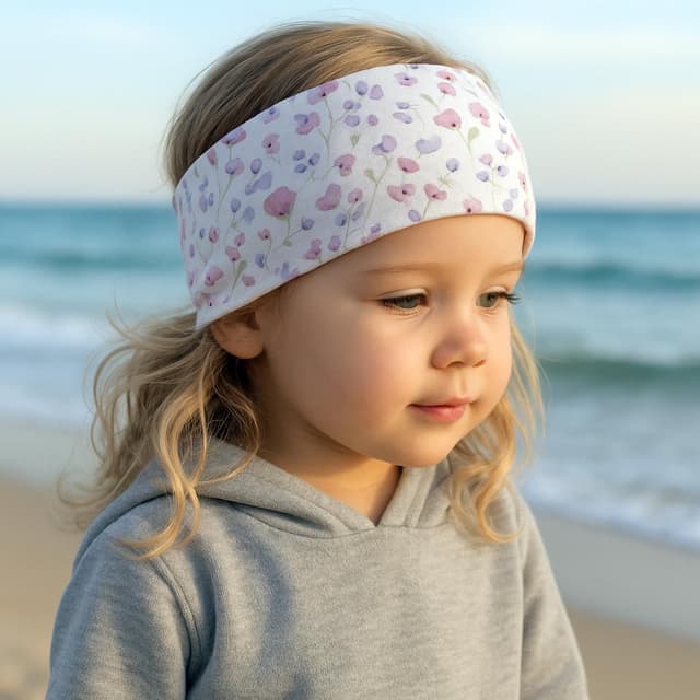 Wollhuhn ÖKO MINI Kinder Breites Elastisches Stirnband/Haarband Bequem Baumwolle (KU 48-52) 21212222 (Aquarell Blümchen)