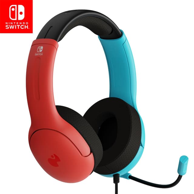 PDP Gaming LVL40 Stereo Kopfhörer mit Mic für Nintendo Switch - PC, iPad, Mac, Laptop Compatible - Noise Cancelling Microphone, Lightweight, Soft Komfort On Ear, 3.5 mm Jack - neon Blau-Rot Drahtgebunden Blau und Rot