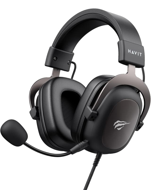 havit Gaming Headset mit Mikrofon - Gaming Kopfhörer [3,5mm Klinke für PC, Xbox und PlayStation] - Gamer Kopfhörer Over Ear [mit Noise Cancelling] - Metallic Schwarz