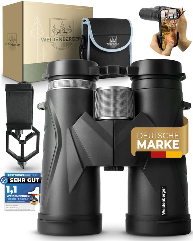 Weidenberger Fernglas 12x42, [TESTSIEGER] Magnesium Fernglas mit Nitrogenfüllung und wasserdicht, für Erwachsene, BAK4 HD Prisma + FMC Objektiv, auch Brillenträger geeignet (Schwarz, 12x42) 12x42 Schwarz