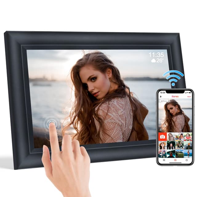 TSITSC 10,1 Zoll WiFi Digitaler Bilderrahmen, 1280x800 HD IPS Touchscreen Elektronischer FotoRahmen mit 32GB Speicher, Auto-Rotate, Fotos/Videos sofort über Frameo APP Teilen 1003Y Schwarz
