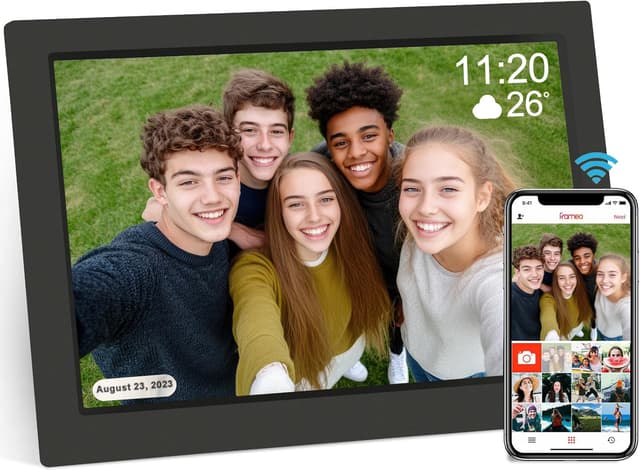 [Die Letzte Ausgabe] 10,1 Zoll WiFi Digitaler Bilderrahmen mit 16GB Karte, Elektronischer Bilderrahmen mit IPS Touch Screen, Auto-Rotate, Instant Photo und Video Sharing via Frameo App(Schwarz)