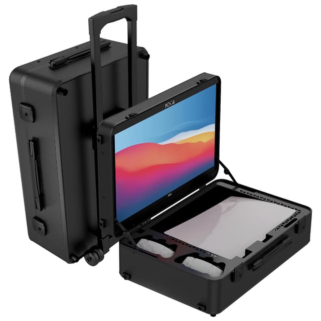 POGA Lux Black – Tragbarer Gamingkoffer (kompatibel mit Playstation 5) mit integriertem 24″ AOC Gaming Monitor, Trolley & Reisekoffer-Design – Schwarz