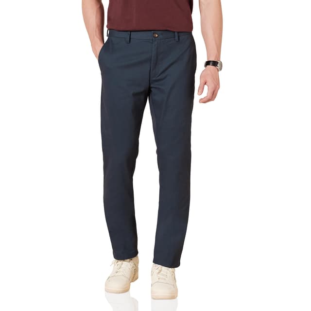 Amazon Essentials Herren Knitterfreie Flatfront-Chinohose in schmaler Passform 40W / 32L Marineblau