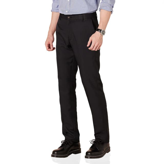 Amazon Essentials Herren Flatfront-Anzughose in schmaler Passform Recycelter Polyester Schwarz 36W / 32L