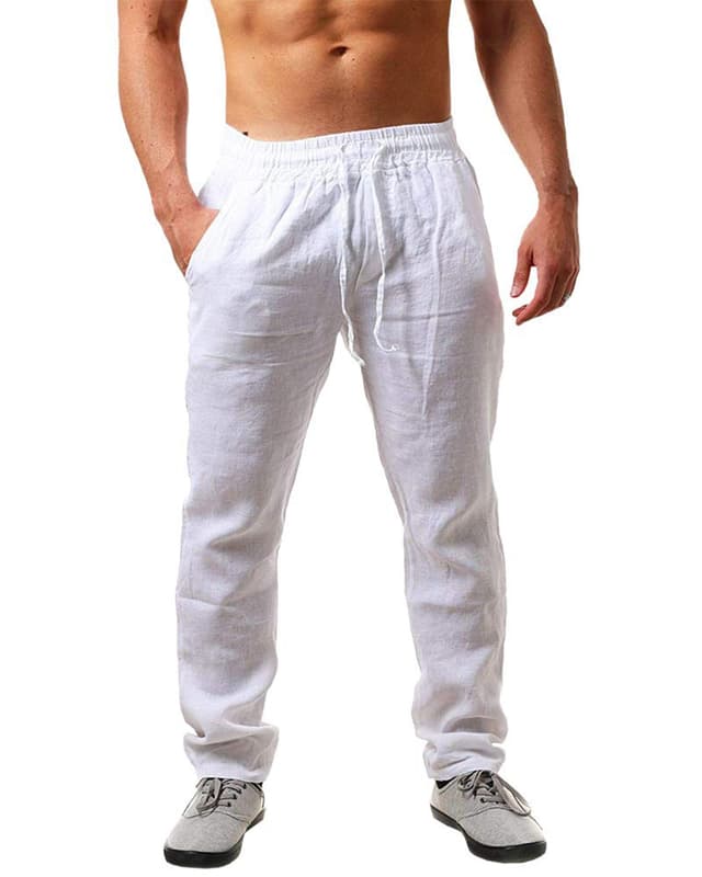 NEMXCE Leinenhose Herren Lang Leichte Sommerhose Herren Loose Fit Freizeithose mit Taschen Kordelzug für Urlaub Strand Yoga Alltag