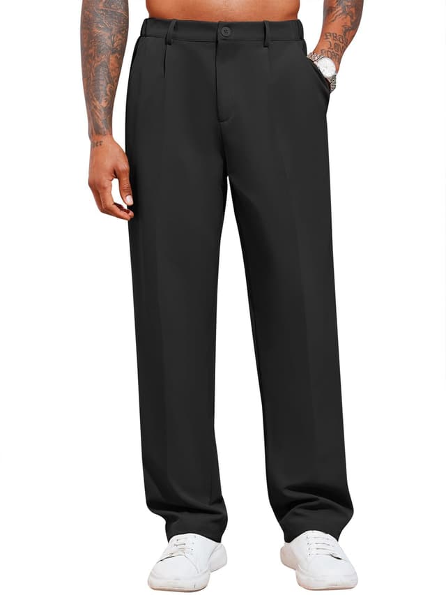 Runcati Herren Chino Hose Lockere Freizeithose Elegante Anzughose Stilvolle Stoffhose Männer Hosen für Business Schwarz M