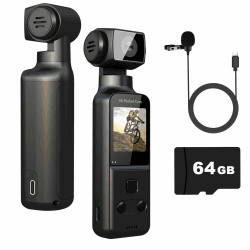 ydi 4K Körperkamera Bodycam Video & Audio Taschen Mini Vlog Cam 270° Drehbarer Kamera mit Externes Mikrofon, 64GB Karte, Pocket Kamera für Sport im Freien, Fahrrad, Reisen, Polizei, Zivilisten Angebot bei HelloDeals