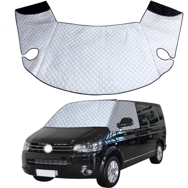 VexNook Windschutzscheibenabdeckung für VW T5 03-15 – Frontscheibenabdeckung Premium 2-lagige Baumwolle mit Magnetunterlage für Ganzjährigen Schutz, UV-Reflexion und gegen Sonne, Schnee und EIS