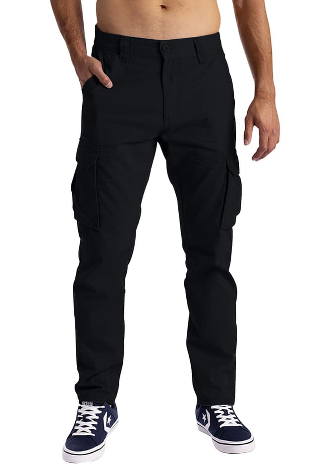 Herren Cargo Hose 6 Taschen 100% Baumwolle Freizeithose Loose Fit Arbeitshose 32W / 30L Schwarz