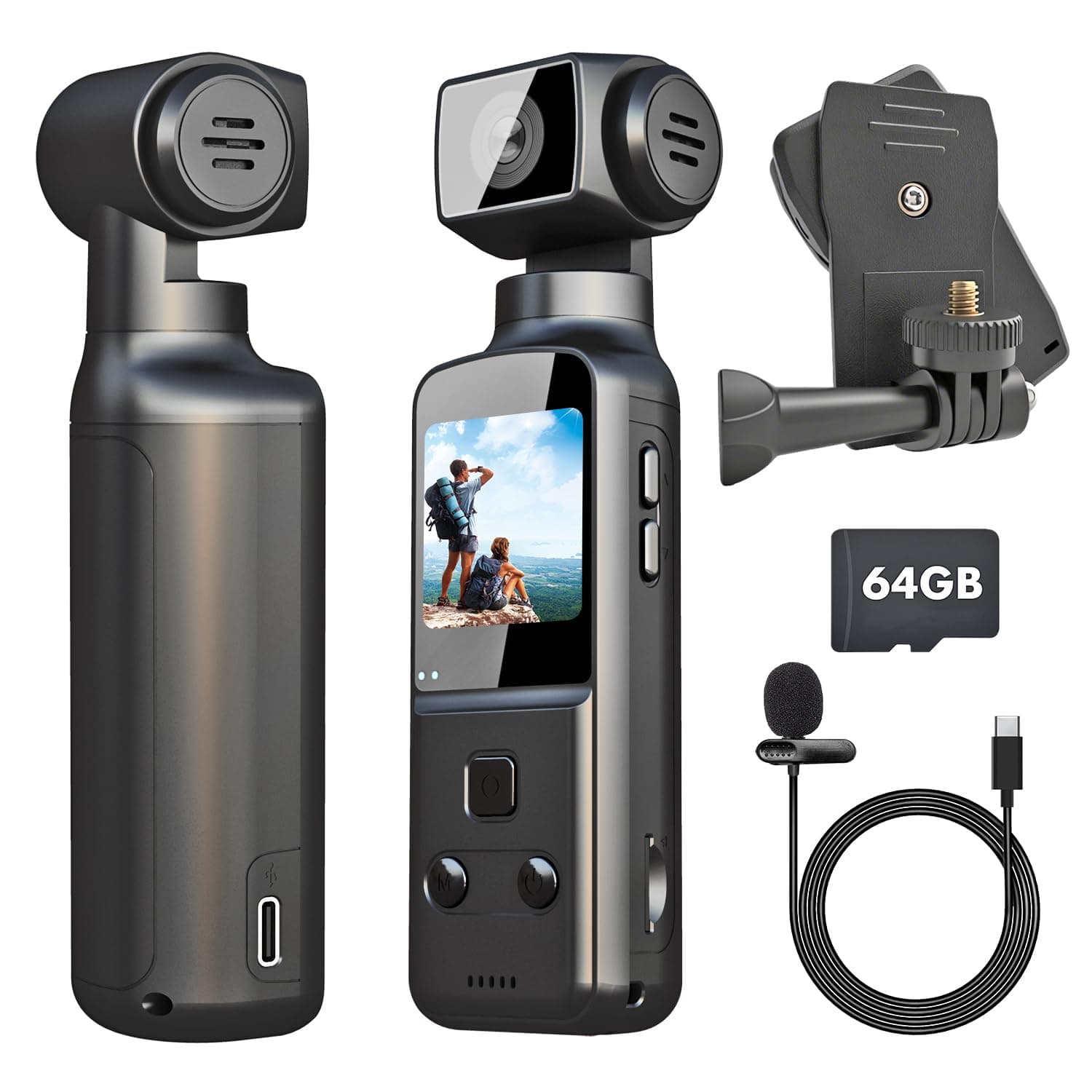 IXROAD 4K Bodycam Körperkamera, POV/Vlog/Pocket Kamera mit 270° Drehbares Objektiv, Sports Action Cam mit Externem Mikrofon, Clip und 64 GB TF-Karte