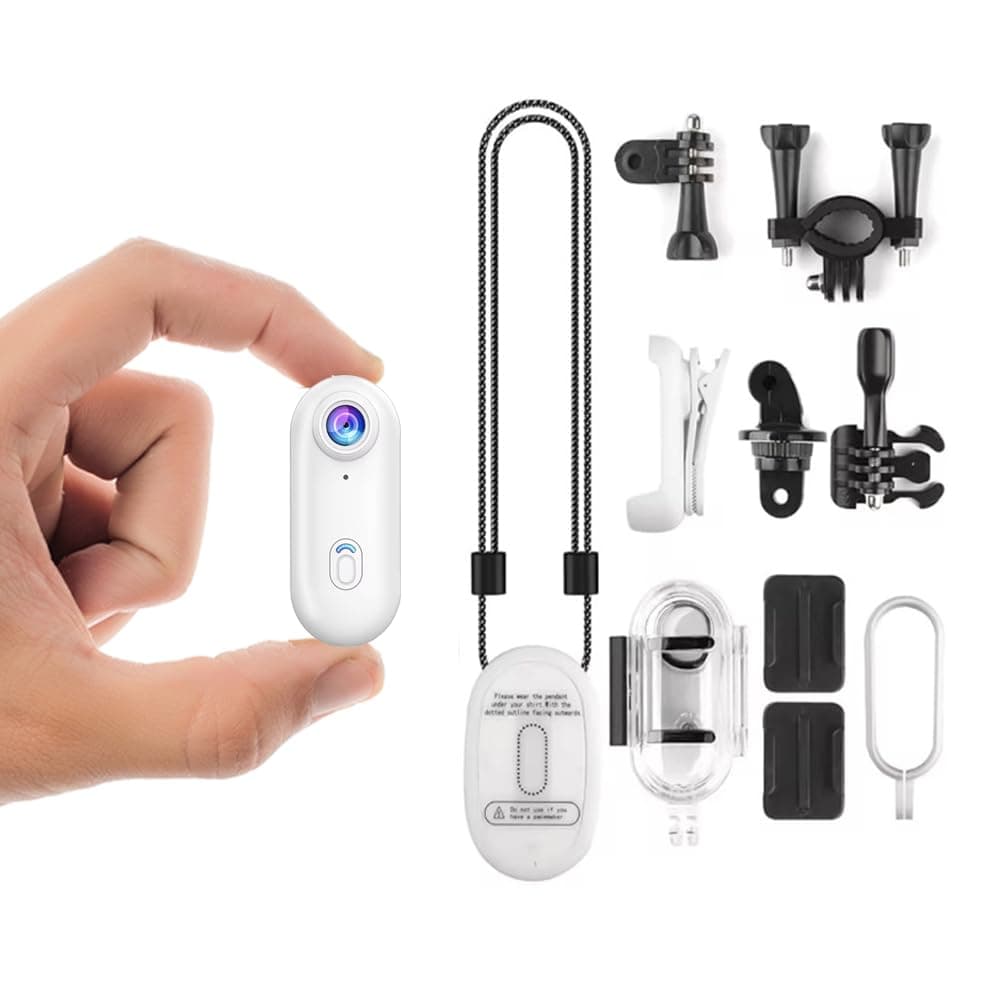 Mini Action Cam 1080P, WLAN Körperkamera, wasserdichte Daumenkamera, magnetische tragbare Kamera mit wasserdichter Schalen-Helmkamera zum Radfahren, Spazierengehen mit Haustieren, Vlog (Weiß)