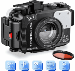 Sea frogs Unterwasser Kameragehäuse Kompatibel mit Olympus TG-7 IPX8 60m/196ft maximale Tauchtiefe wasserdichte Kamera Gehäuse für Tauchen, Surfen, Rudern, schwarz Angebot bei HelloDeals