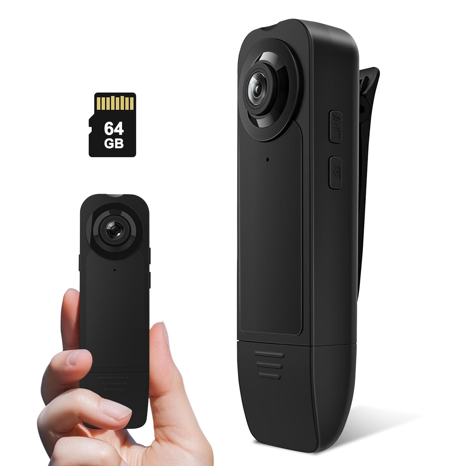 Bodycam, Mini Körperkamera mit Audio- und Videoaufzeichnung mit 64GB Speicherkarte, 1080P HD Große Weitwinkel mit Rückenclip, Nachtsicht-Bewegungserkennung für tägliche Aufzeichnung/Service (A18)
