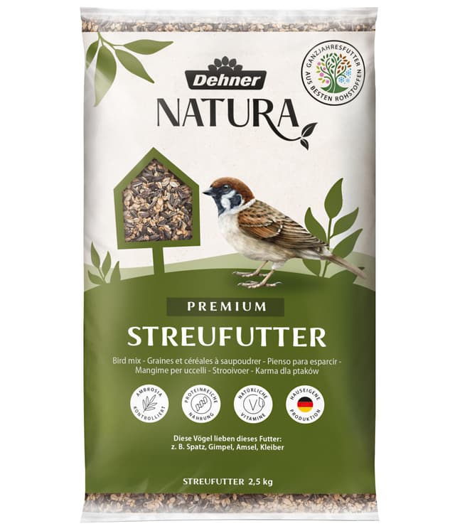 Dehner Natura Premium Wildvogelfutter, Streufutter, Ganzjahresfutter proteinreich / energiereich, hochwertiges Vogelfutter für Wildvögel, 2.5 kg Saaten 2.5 kg (1er Pack)