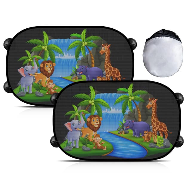 Sonnenschutz Auto Baby mit UV Schutz mit 8 Saugnapf, 51x30cm Auto Seitenscheibe 2 Stück, Autofenster Sonnenschutz für Kinder (Forest Animals)
