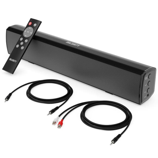 MAJORITY Bowfell Soundbar für TV & PC | 50W Mini Soundbar mit Bluetooth 5.0 | 2.0 Stereo Lautsprecher | USB-Wiedergabe, AUX & Optischer Eingang | inklusive Fernbedienung (Schwarz)