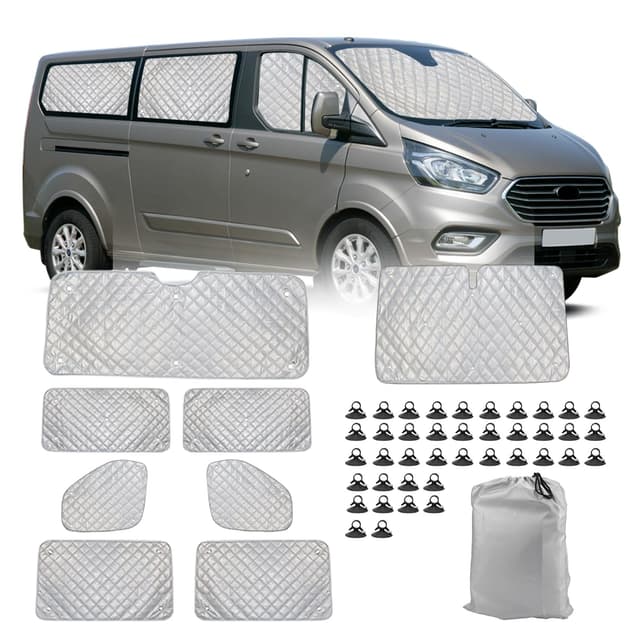 Opaltool Thermomatte Fahrerhaus Innen für Ford Transit Custom 2012-2025, 8-teiliges LWB UV- & Wasserschutz Sonnenschutz Frontscheibe Innen für Wohnmobil Privatsphäre & Temperaturkontrolle 8PCS Transit Custom-LWB
