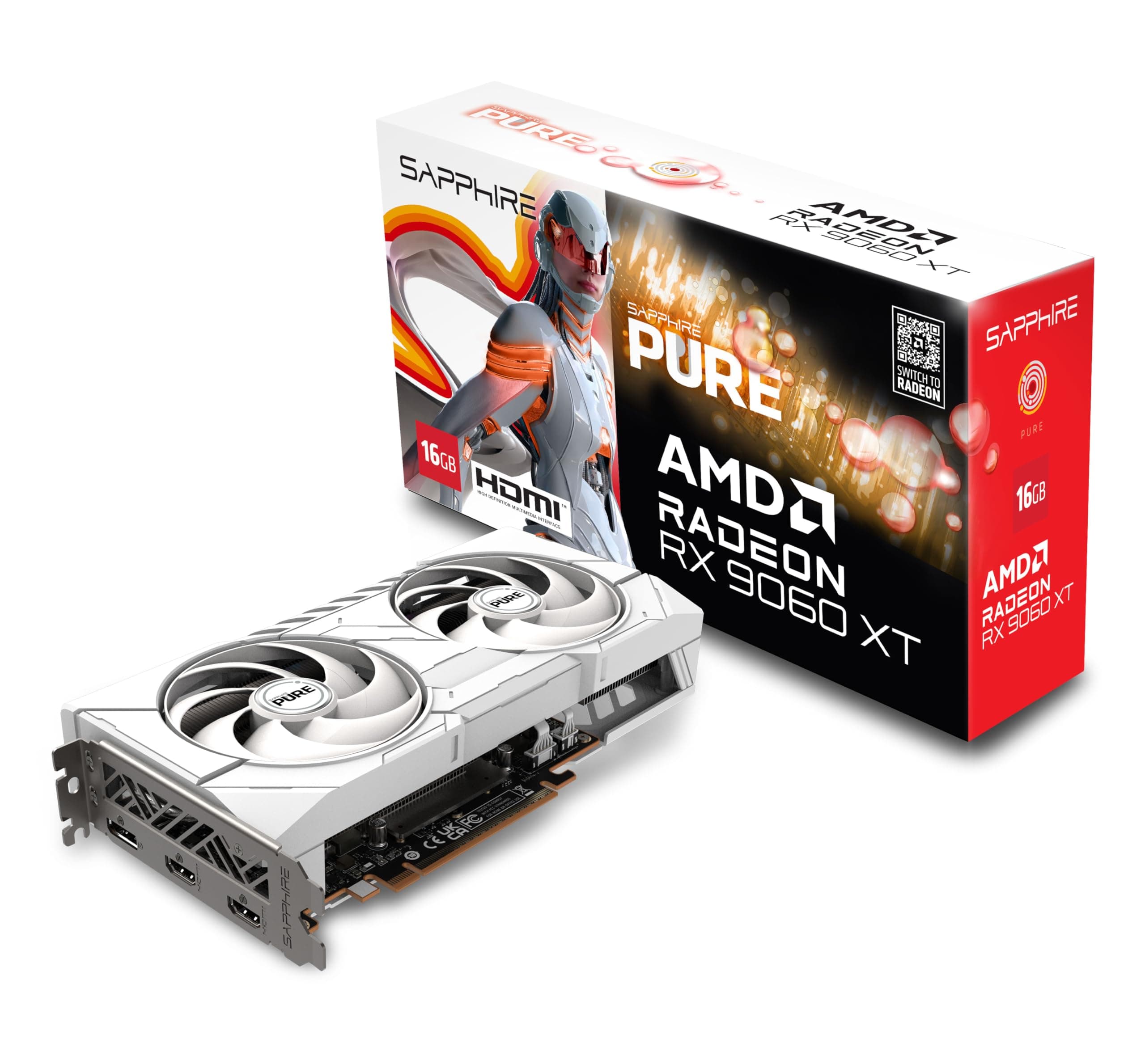 Sapphire Tarjeta Gráfica Radeon RX 9060 XT 16GB GDDR6 Dual-X Iluminación Blanca