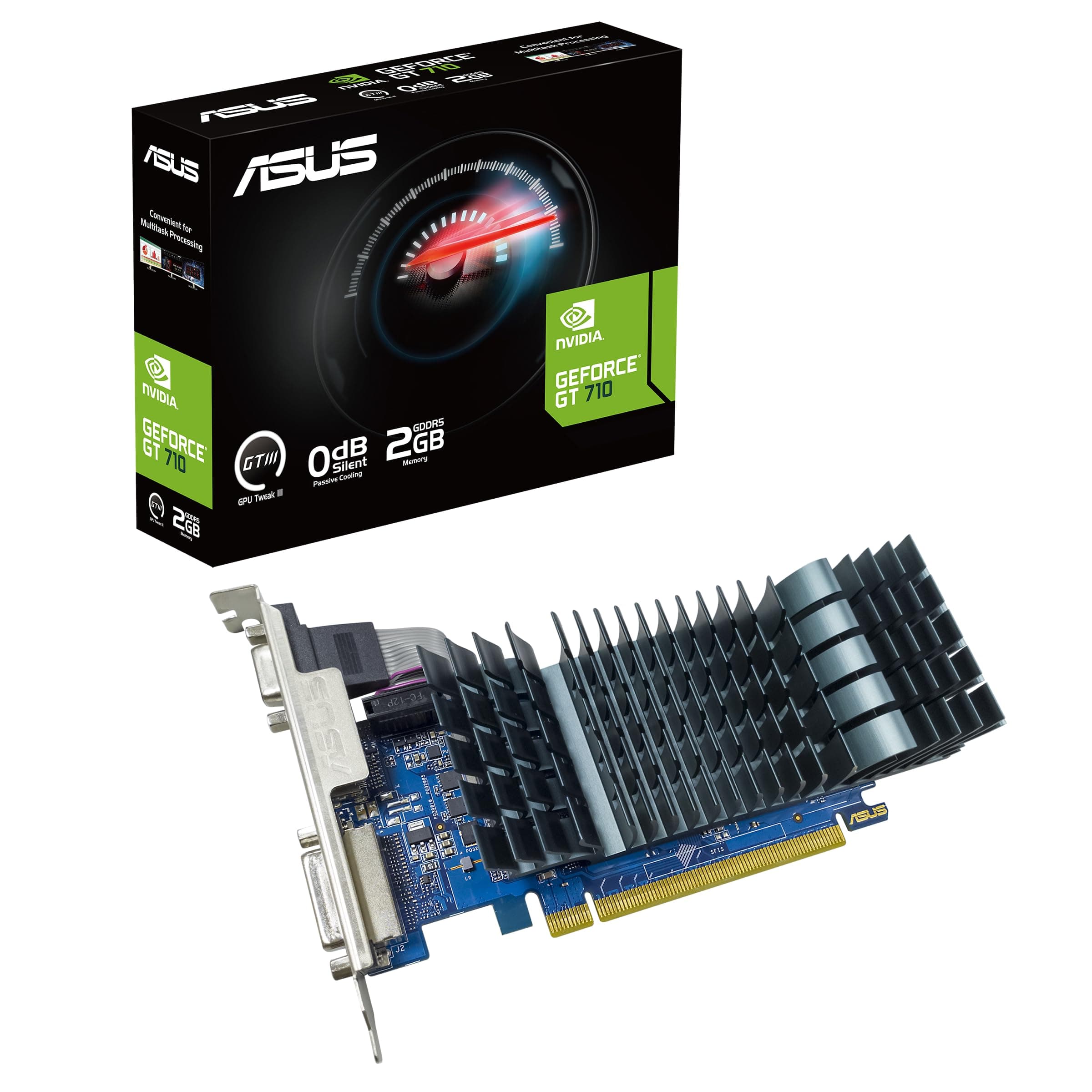 ASUS GeForce GT 710 2GB GDDR5 EVO Low-Profile Grafikkarte (Nvidia GeForce GT710, für leise HTPC-Aufbauten, Unterstützt 3 Monitore, PCIe 2.0, HDMI 1.4b, GT710-SL-2GD5-BRK-EVO)