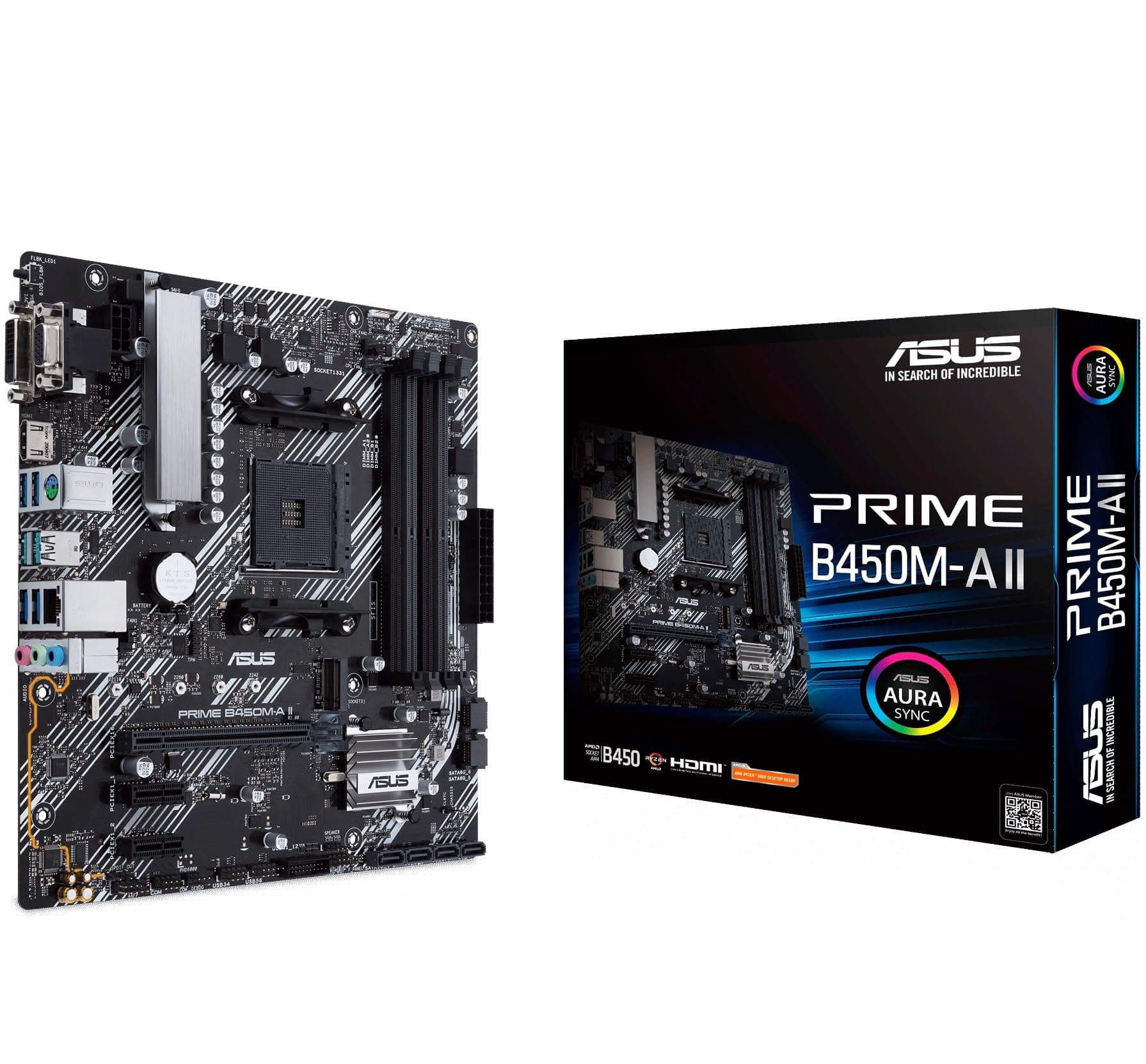 Asus Prime B450M-A II Mainboard Sockel AM4 (mATX, AMD Ryzen, DDR4-Speicher, M.2, SATA 6Gbit/s, USB 3.1 Gen 2 Typ-A. Aura Sync) microATX B450 A II